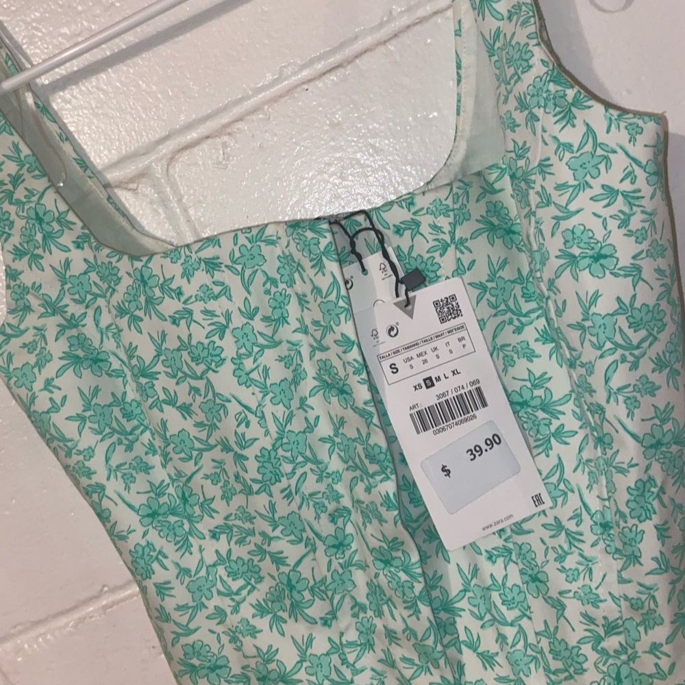 Zara White Green Corset SMALL NWT